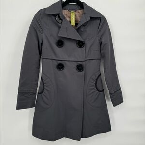Soia & Kyo Black Trench Coat  Full Length Women Size XS Vintage Gray‎ Jacket